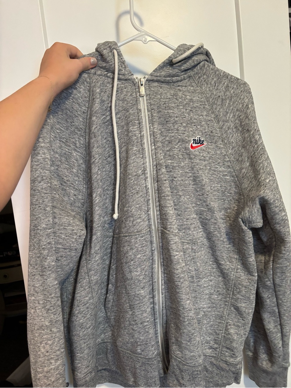 Men’s Nike Gray Heather Full-Zip Hoodie with Red Swoosh